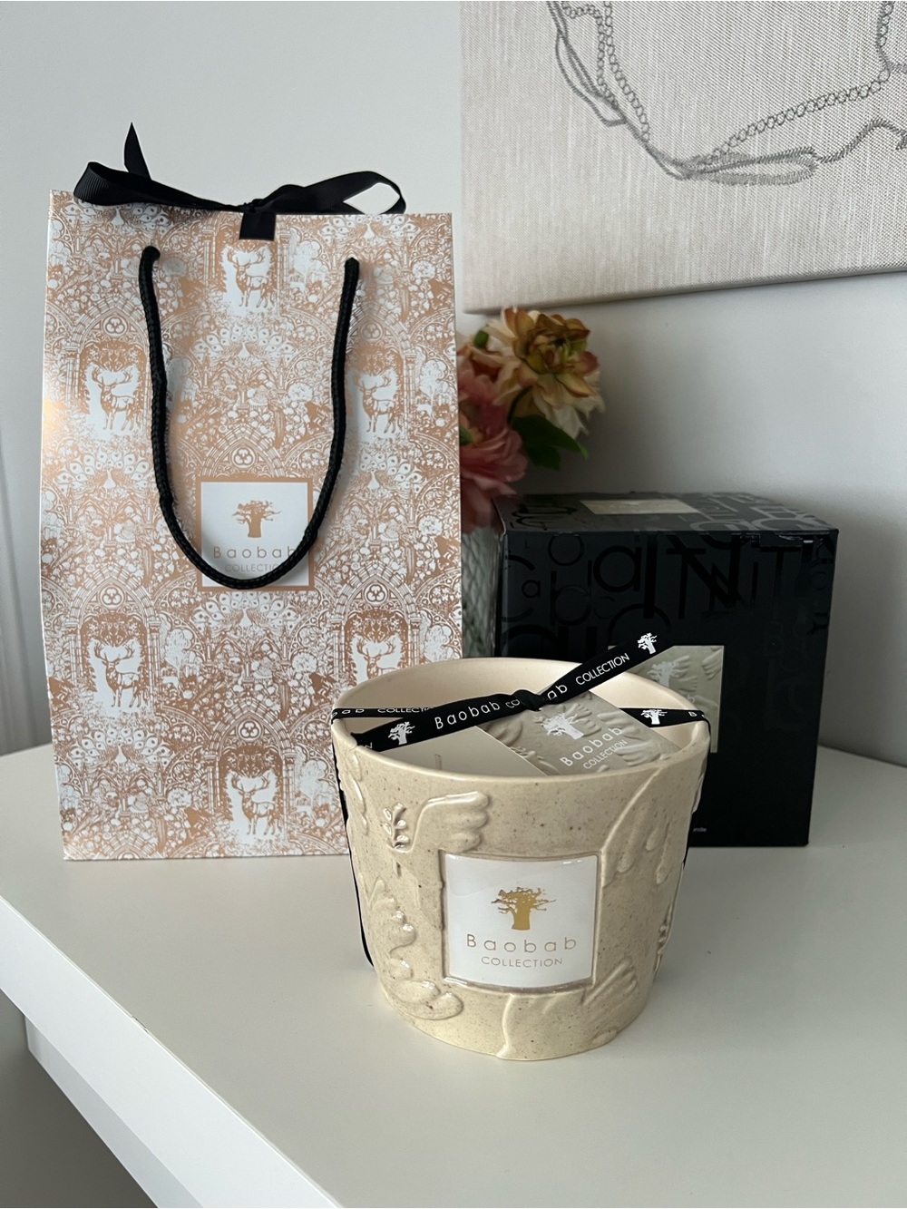 Baobab Collection Cream Textured Ceramic Candle with Gift Bag